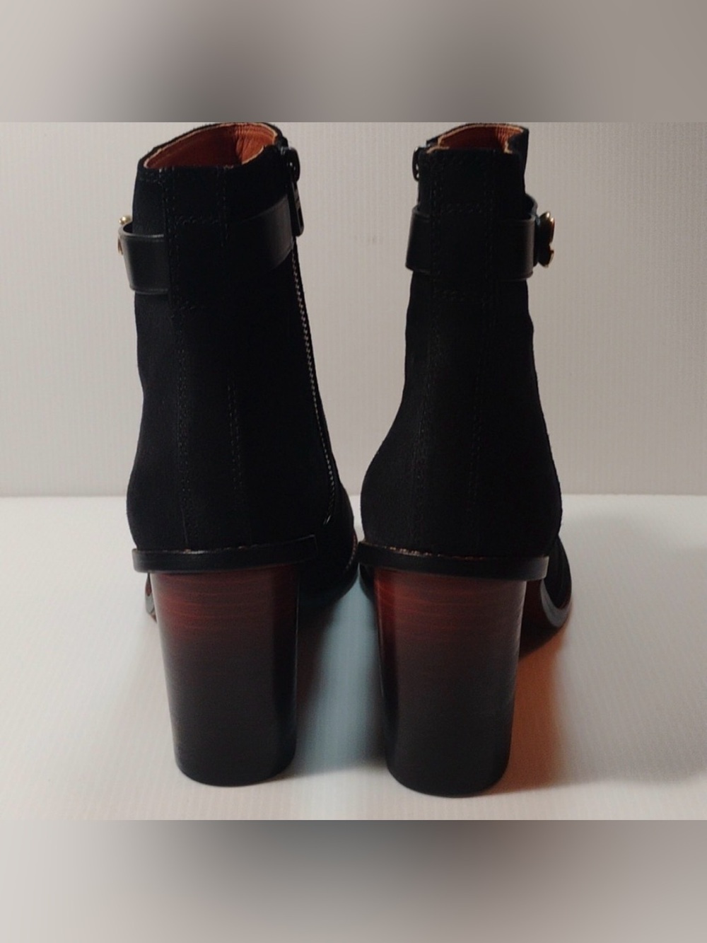 🔥 Coach MOTO open toe booties in black suede with decorative straps - Picture 4 of 13